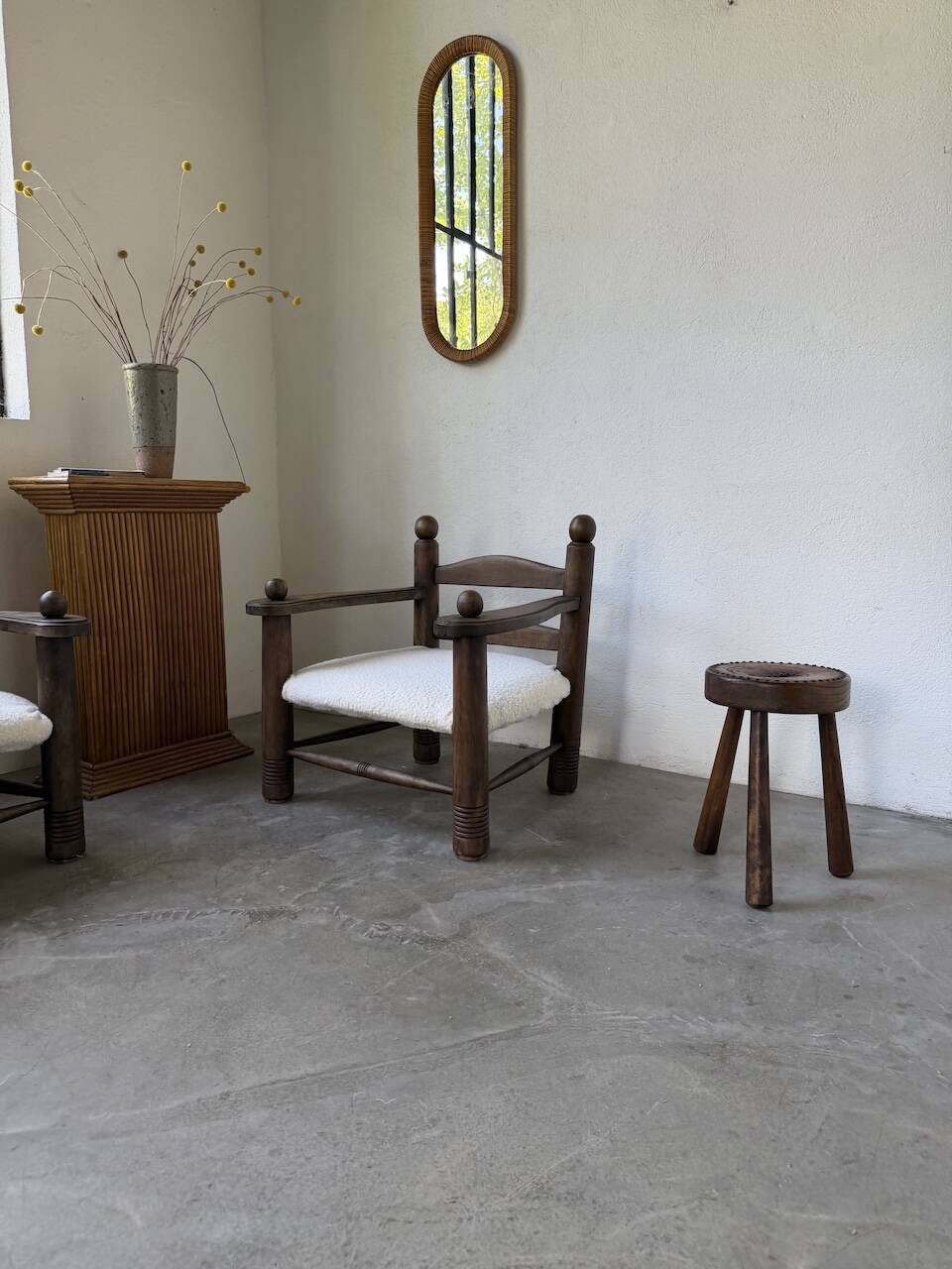 Miroir osier tressé Italie années 60 ovale