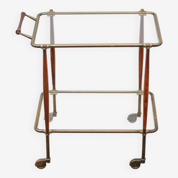 Rolling trolley in wood and brass, rolling bar, servant, trolley, 1950 Cesare Lacca for arredoluce