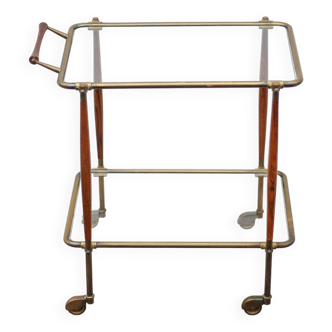 Desserte roulante bois et laiton, bar roulant, serviteur, trolley, 1950 Cesare Lacca pour arredoluce