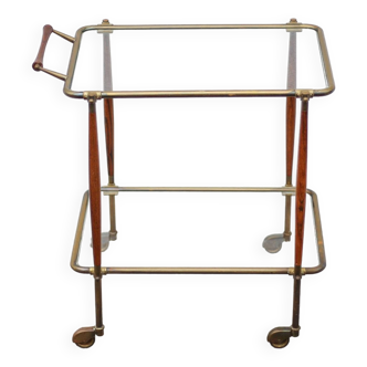 Rolling trolley in wood and brass, rolling bar, servant, trolley, 1950 Cesare Lacca for arredoluce