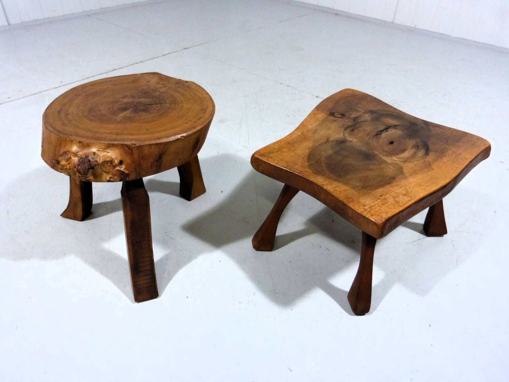 Set of 2 small brutalist wooden plant tables side tables 1960–70’s