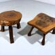 Set of 2 small brutalist wooden plant tables side tables 1960–70’s