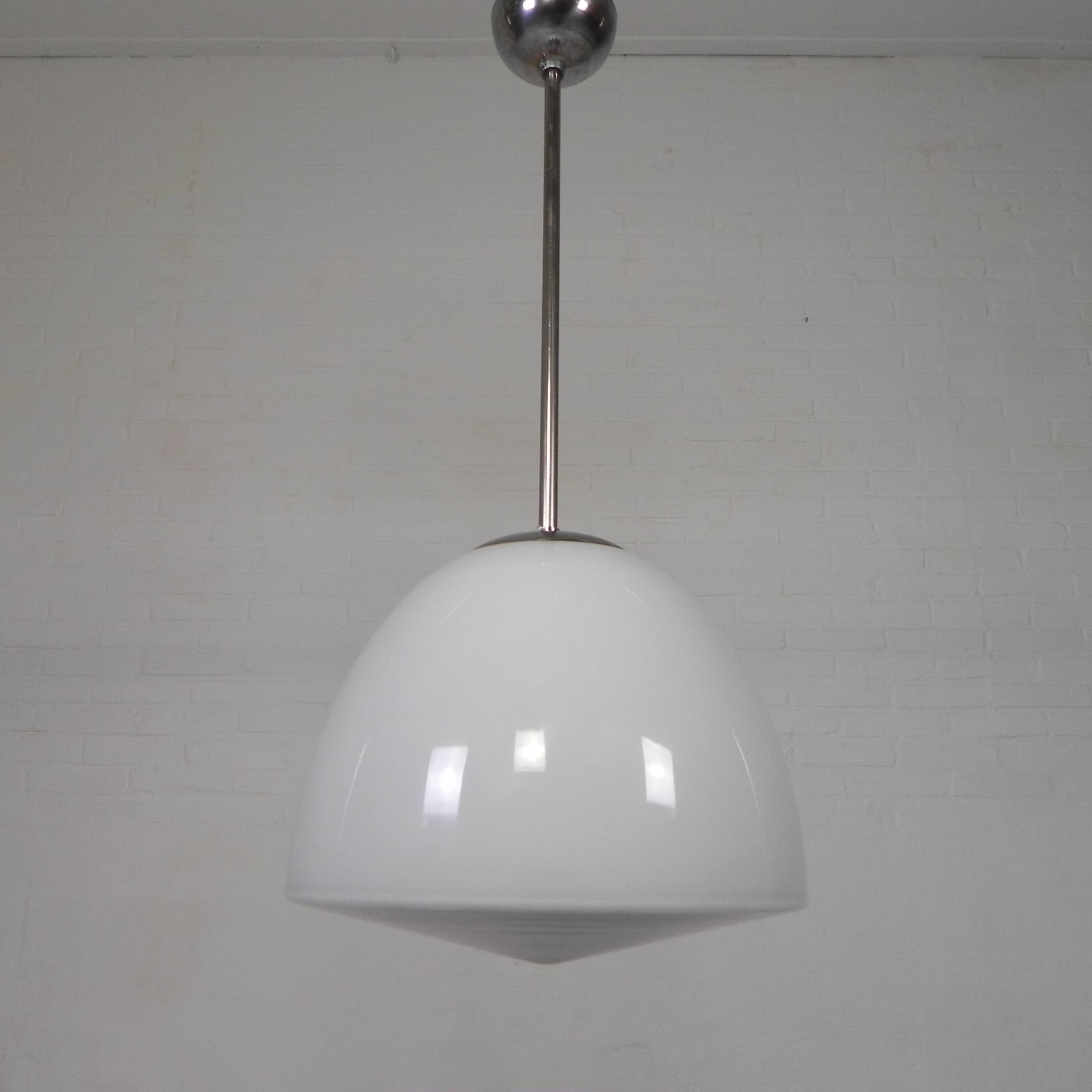 Old school lamp with large glass ball in opal glass, 1930s