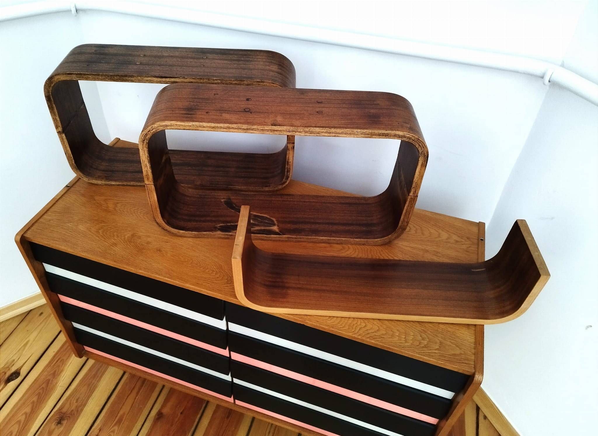 Czech Decorative Shelves attributed to Ludvik Volak , 1960s, Set of 3