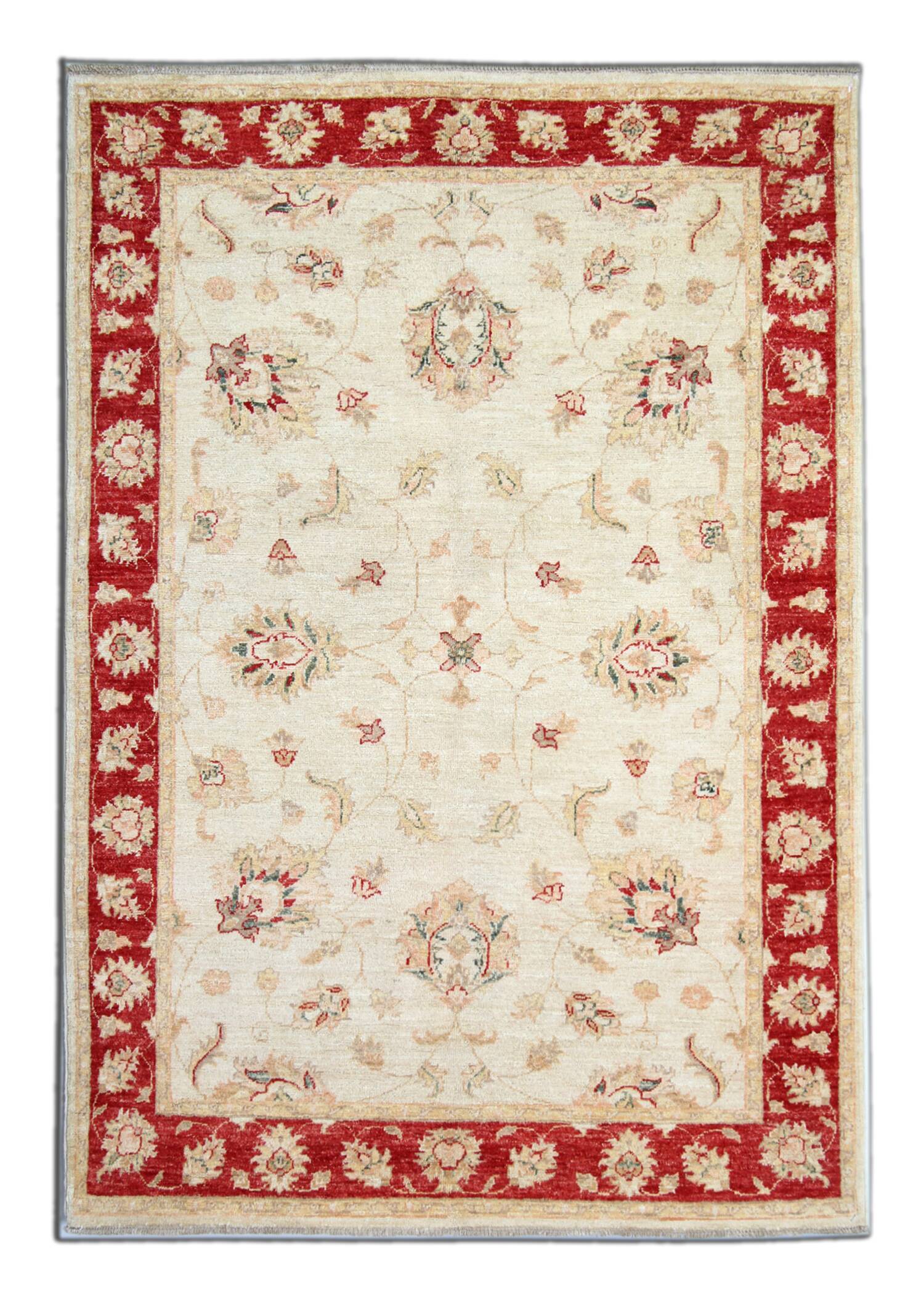 Traditional Living Room Rug, Cream Red Floral Oriental Carpet 119x175cm