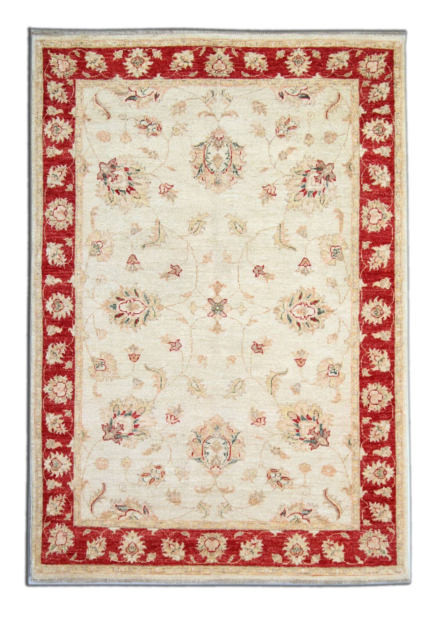 Traditional Living Room Rug, Cream Red Floral Oriental Carpet 119x175cm