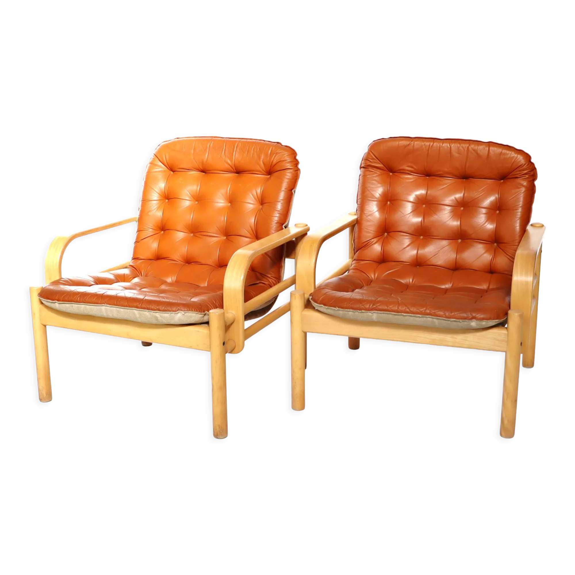 Upholstered leather armchairs 70s