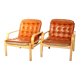 Fauteuils en cuir capitonné années 70