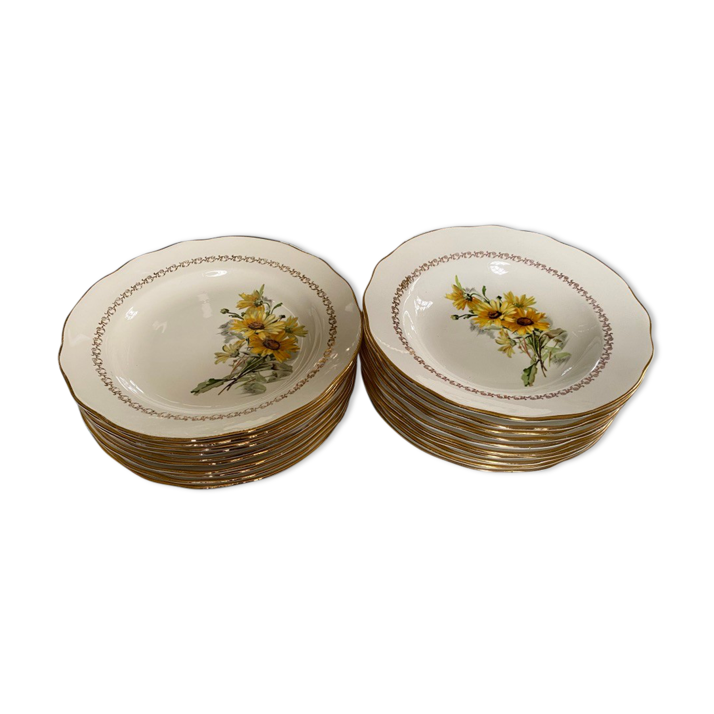 Lot of plates flat and hollow 10-10. "Margurites" by Gien. 1960s-70s.