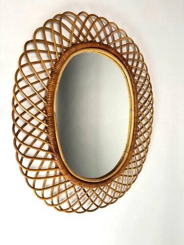 Rattan and Bamboo Mirror attributed to Franco Albini, 1970s