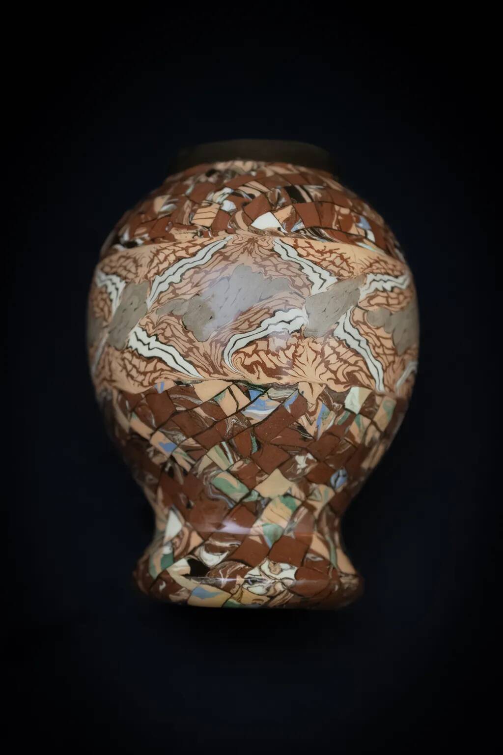 Glazed ceramic vase in mixed brown and beige earth by Jean Gerbino.