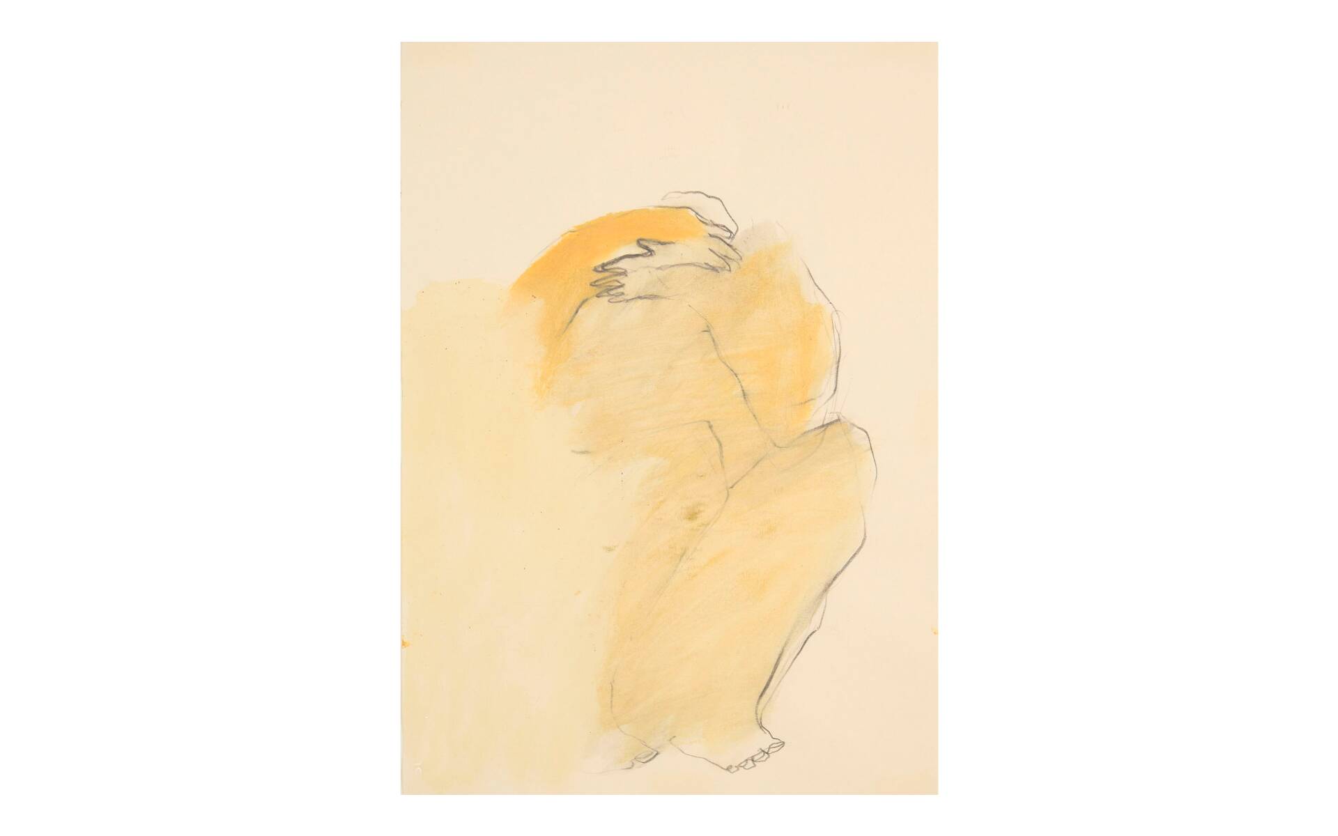 "Seated, hands in front of the eyes" by Daniel Arnaison