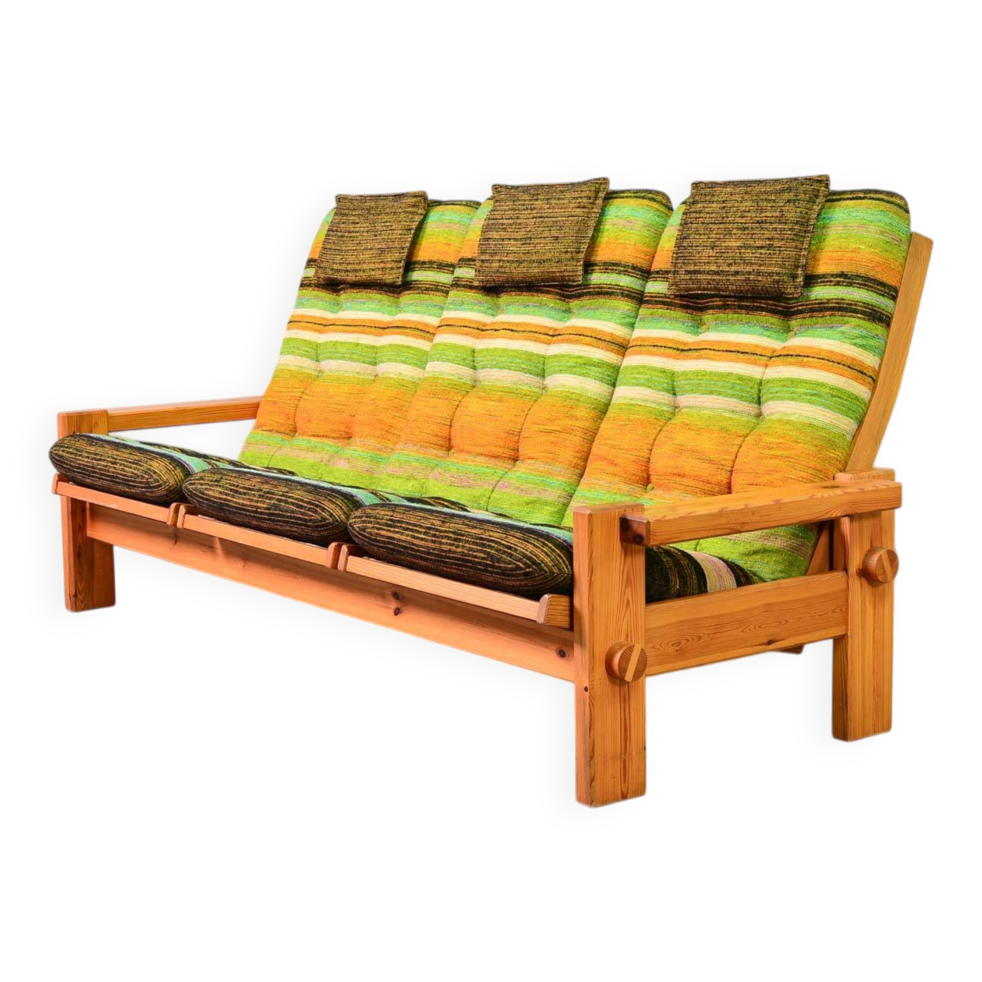 Rainbow Color Yngve Ekstrom Pinewood 3-Seat Dymling Sofa for Swedese 1970s