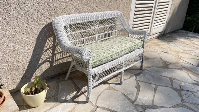 Vintage rattan kids garden bench