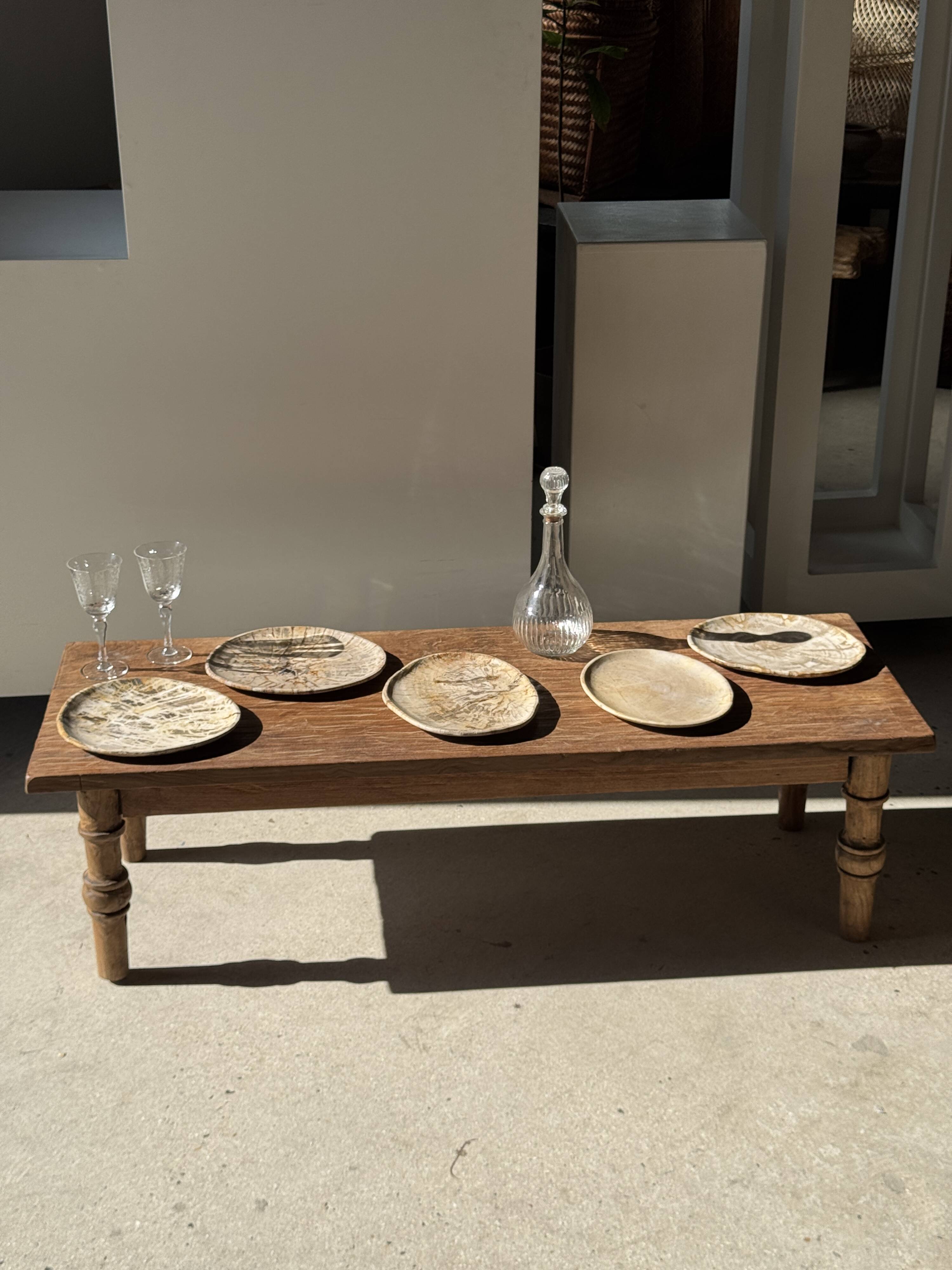 Petit vide poche ou plat en bois pétrifié blanc quadrillé brun D25-20,5