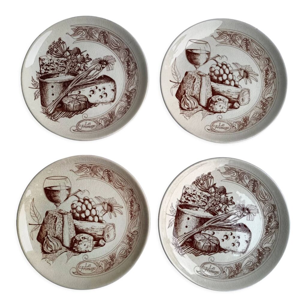 Ensemble De 6 Assiettes à Fromage Gien 'The Real Cheese Lovers' - Porcelaine, Diamètre 19cm, Occasion