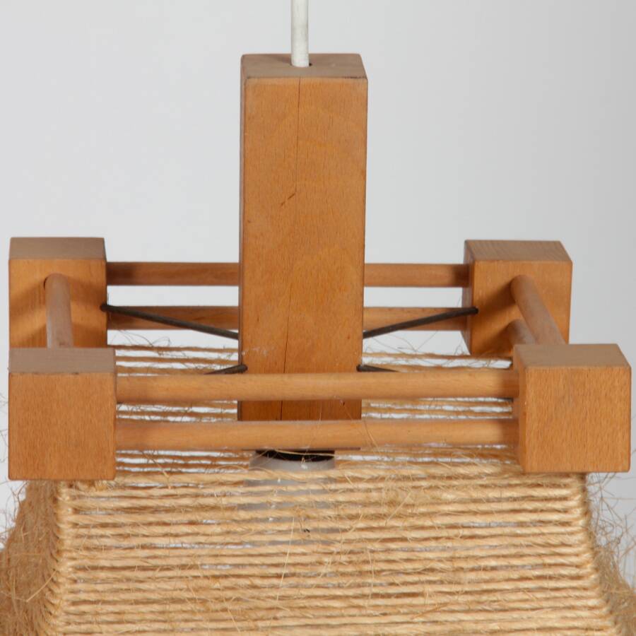 Vintage wooden and rope pendant light, 1960