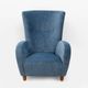 Paire de fauteuils à dossier haut italiens Paolo Buffa en velours bleu et chenille.