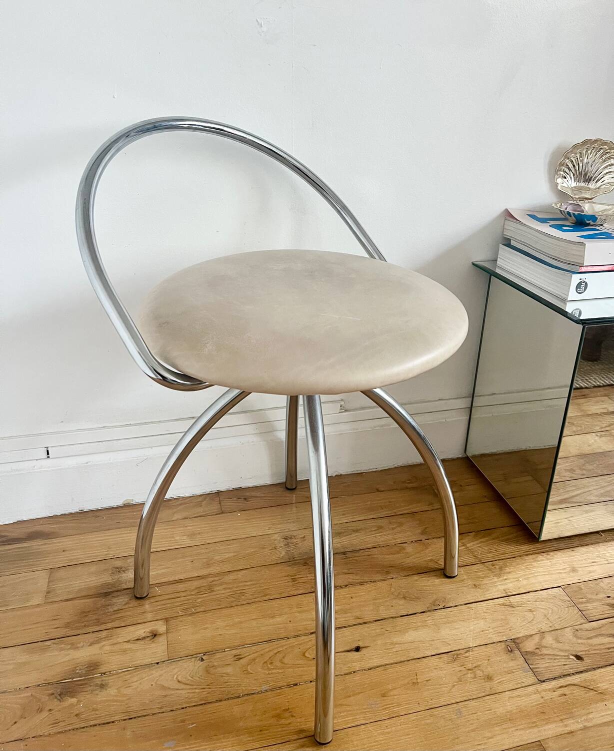 Vintage chrome metal swivel chair