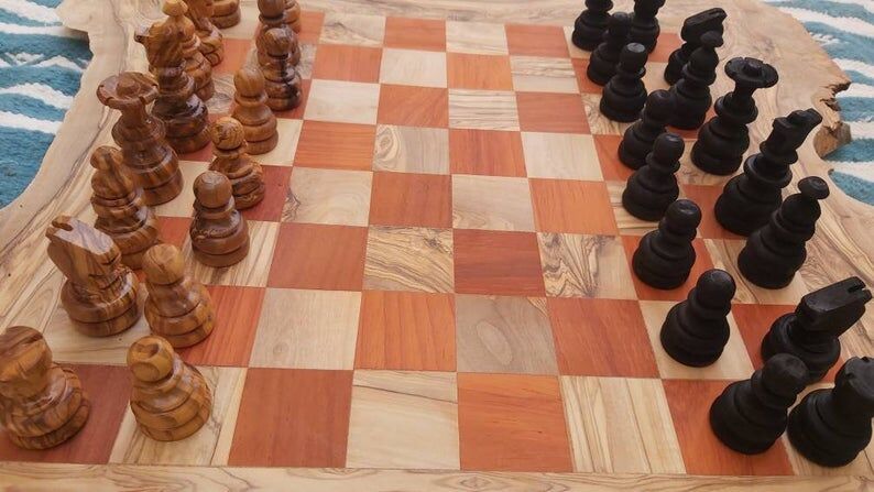 Rustic wooden chessboard