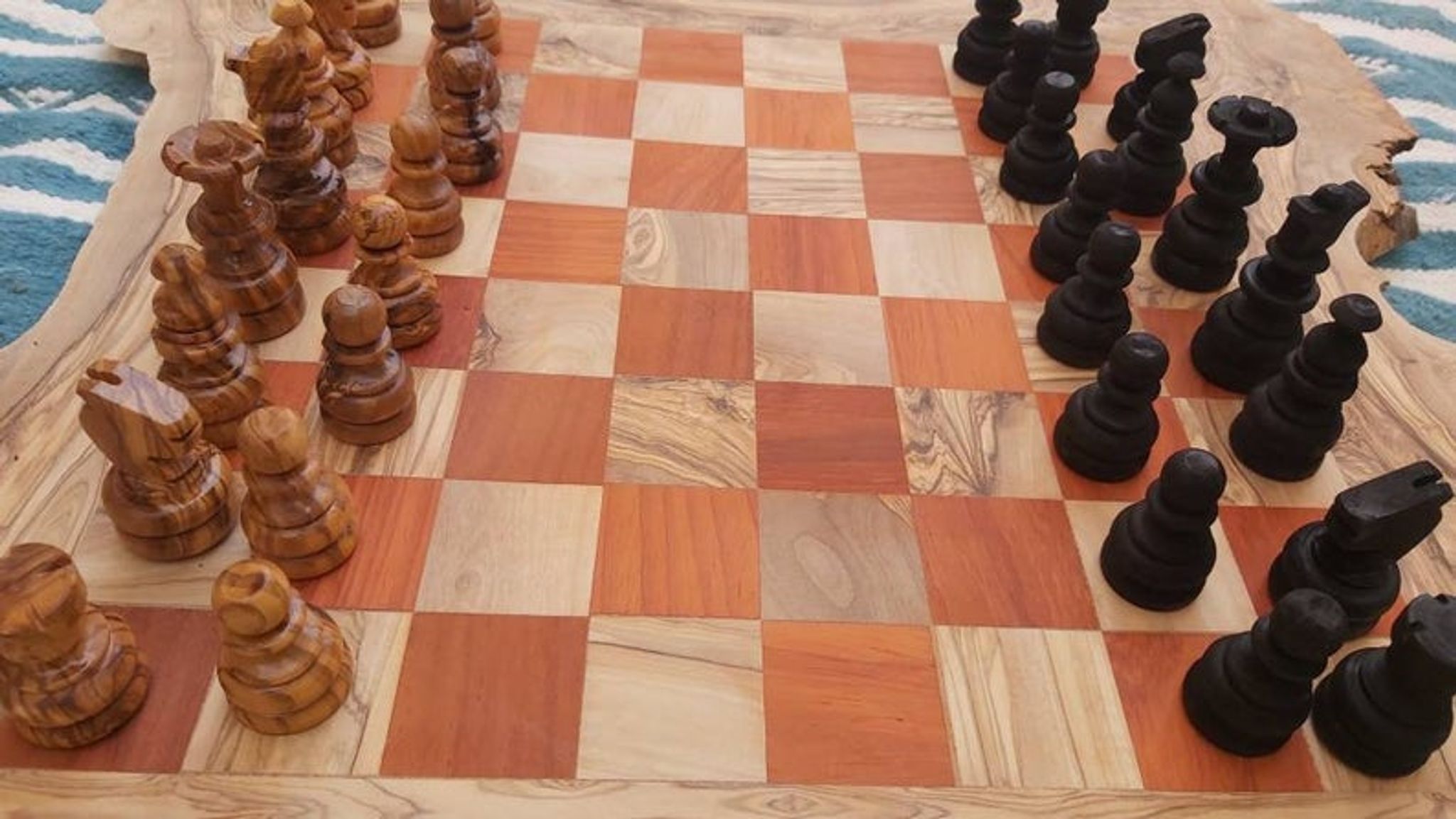 Rustic wooden chessboard
