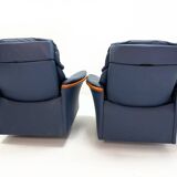 Ekornes Stressless — Pair of Adjustable Swivel Armchairs — Blue Leather