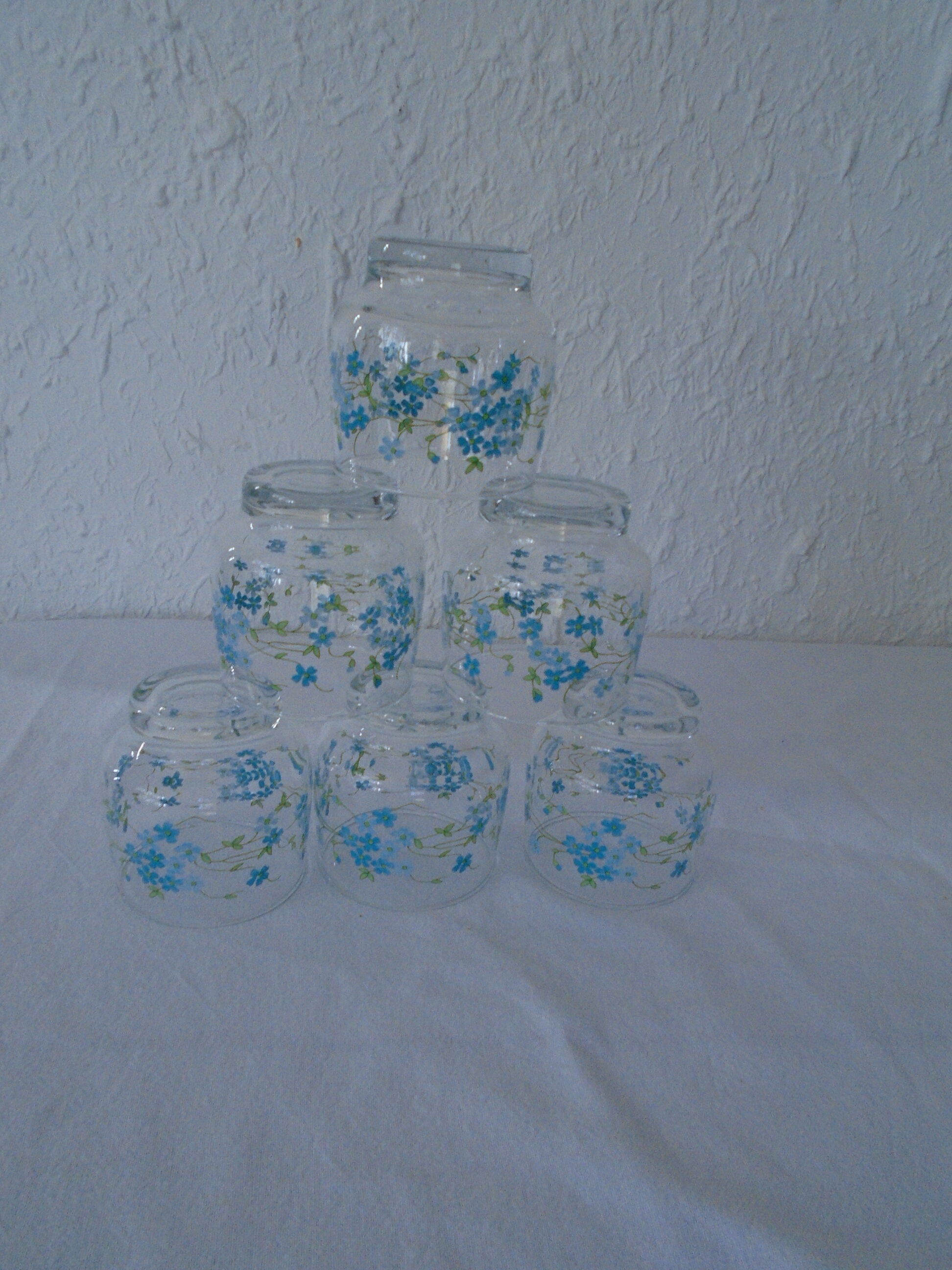 6 glasses veronica blue flowers Arcopal Arcoroc