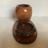 Old brutalist varnished wooden pencil pot