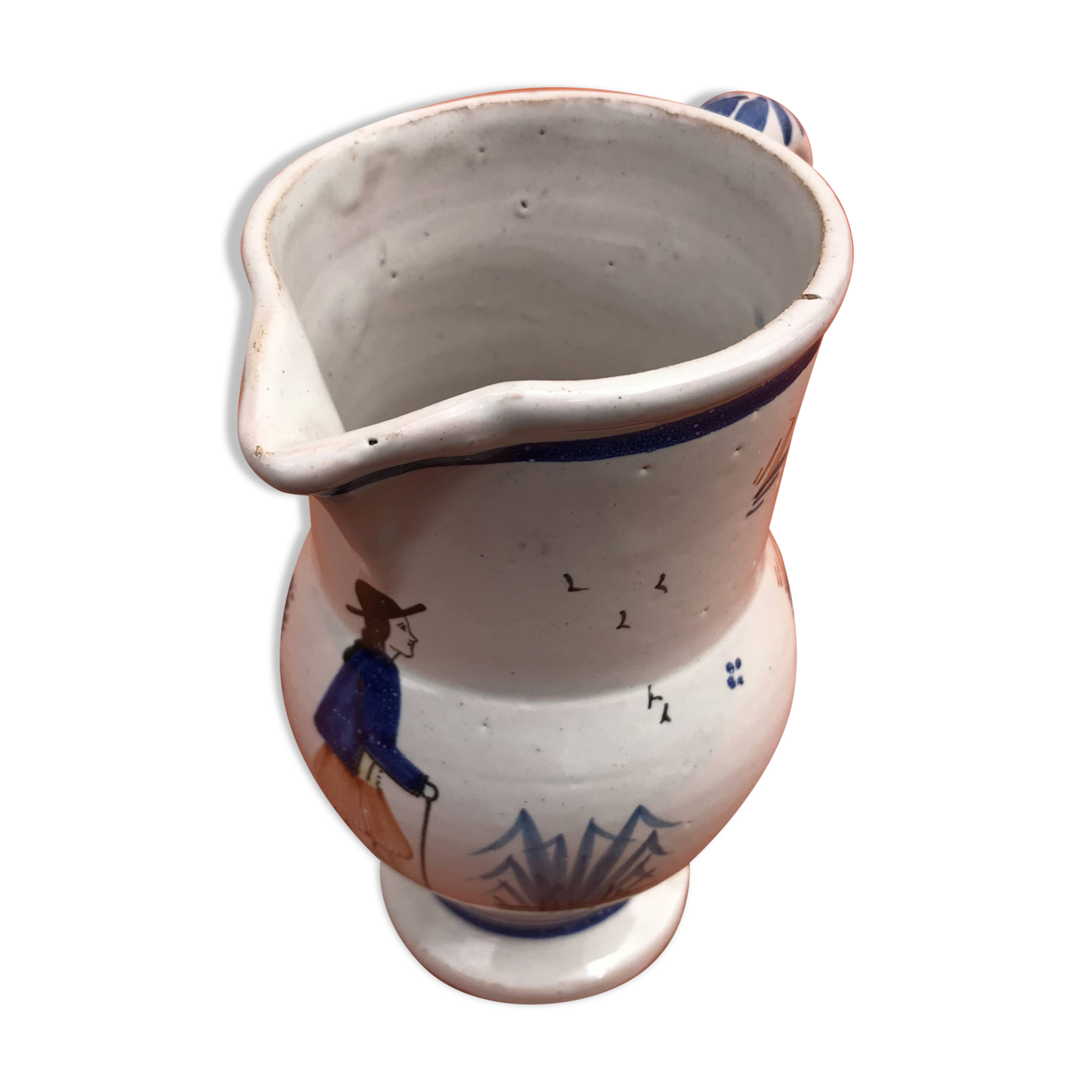 Old pitcher with Breton decoration, Quimper earthenware, HB Quimper