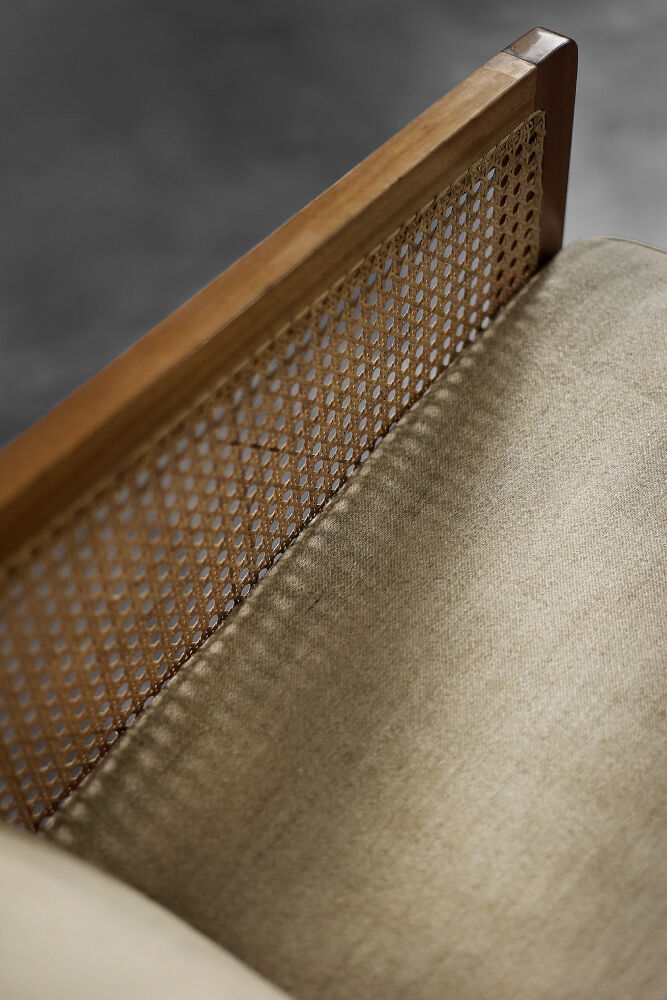 Mid-century modern Scandinavian mahogany armchair with French wicker by Bernt Petersen.