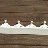 Vintage French White Shabby Chic 6 Peg Coat Rack with Shelf Cut-Out Detail