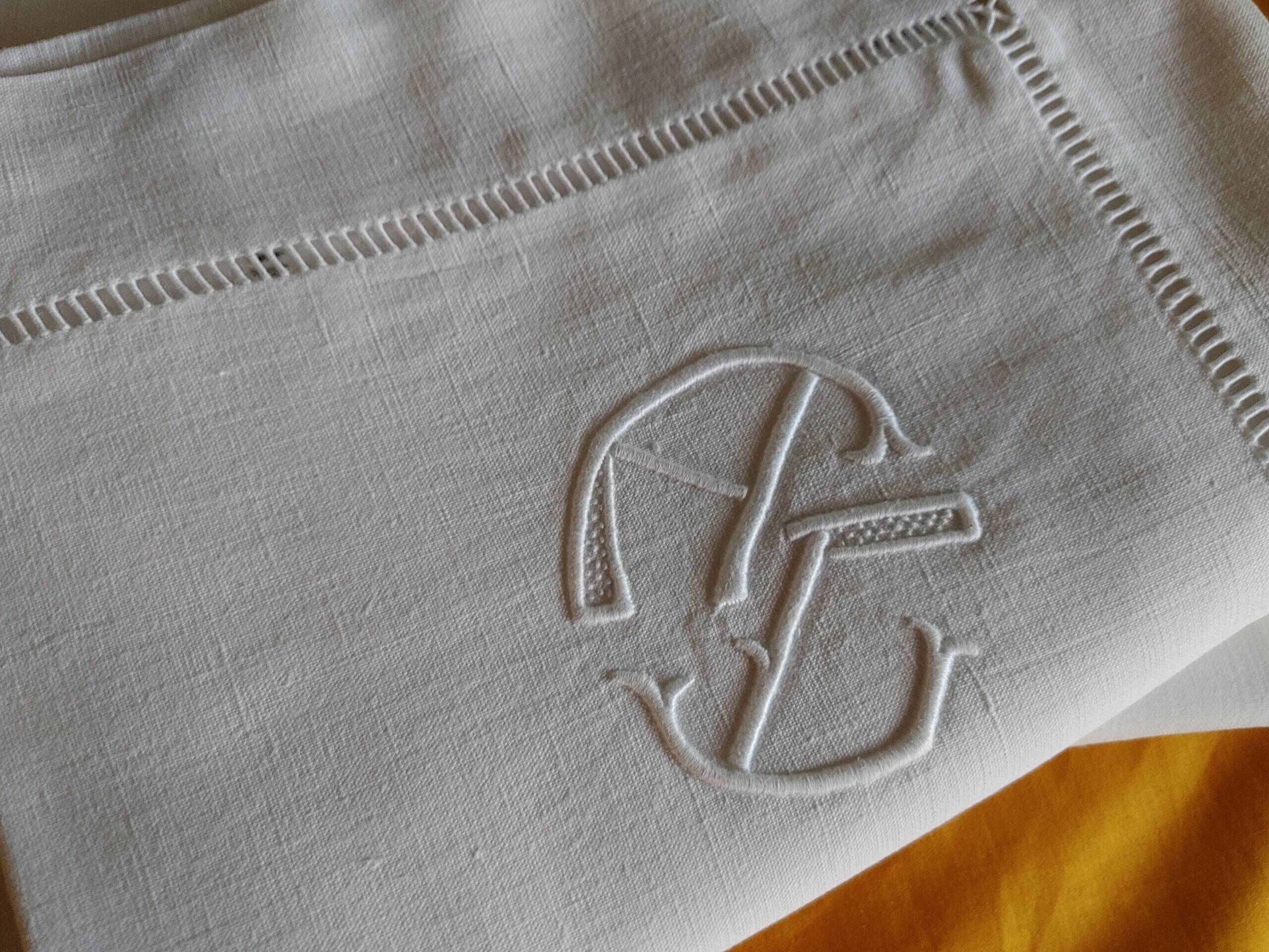 Pair of old linen & cotton pillowcases - ac monogram