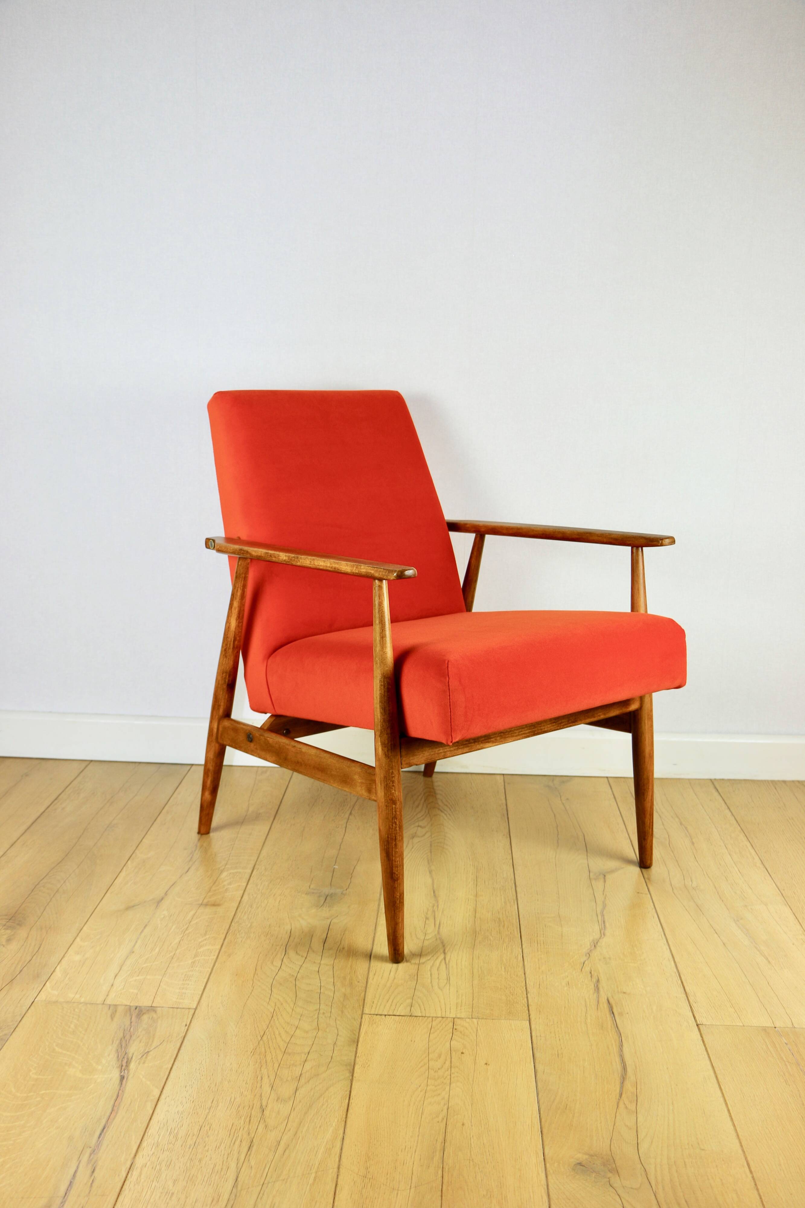 Armchair 'Lis', 1970s design by Henryk Lis, orange - 2 pieces available