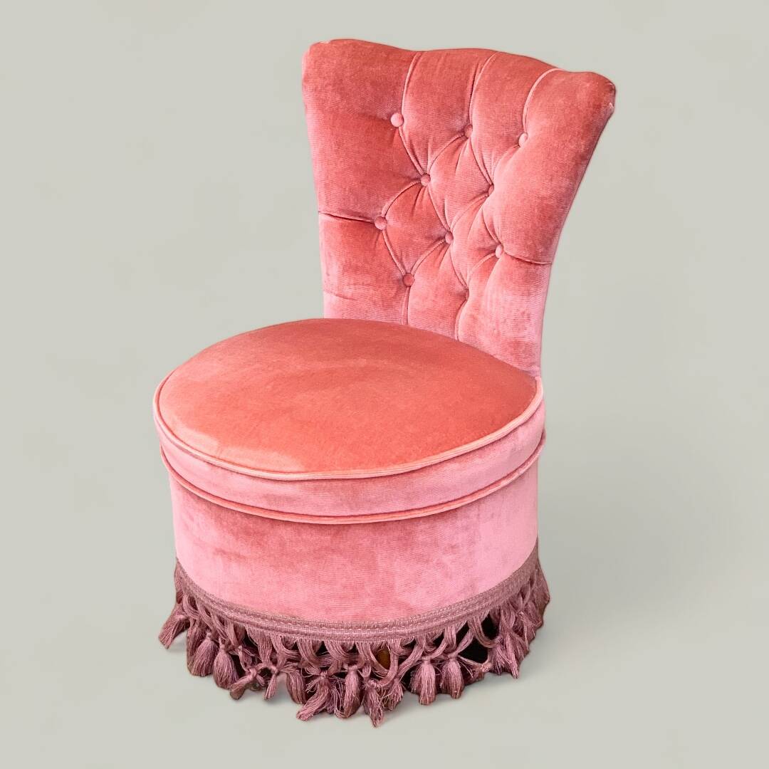 Pink velvet padded toad armchair 1970