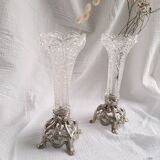 Pair of tulip trees, glass vases and regulator
