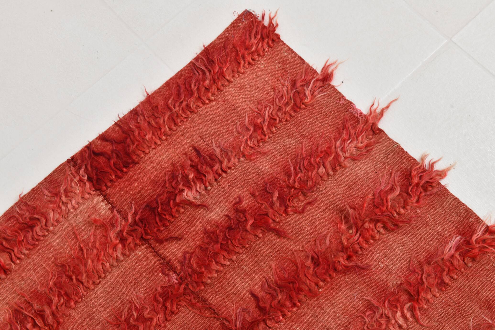 Tapis vintage tissé turc rouge doux 4x7, 128x216 cm