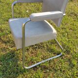 gray armchair wear skai see photo. Tubular frame. Sled feet.