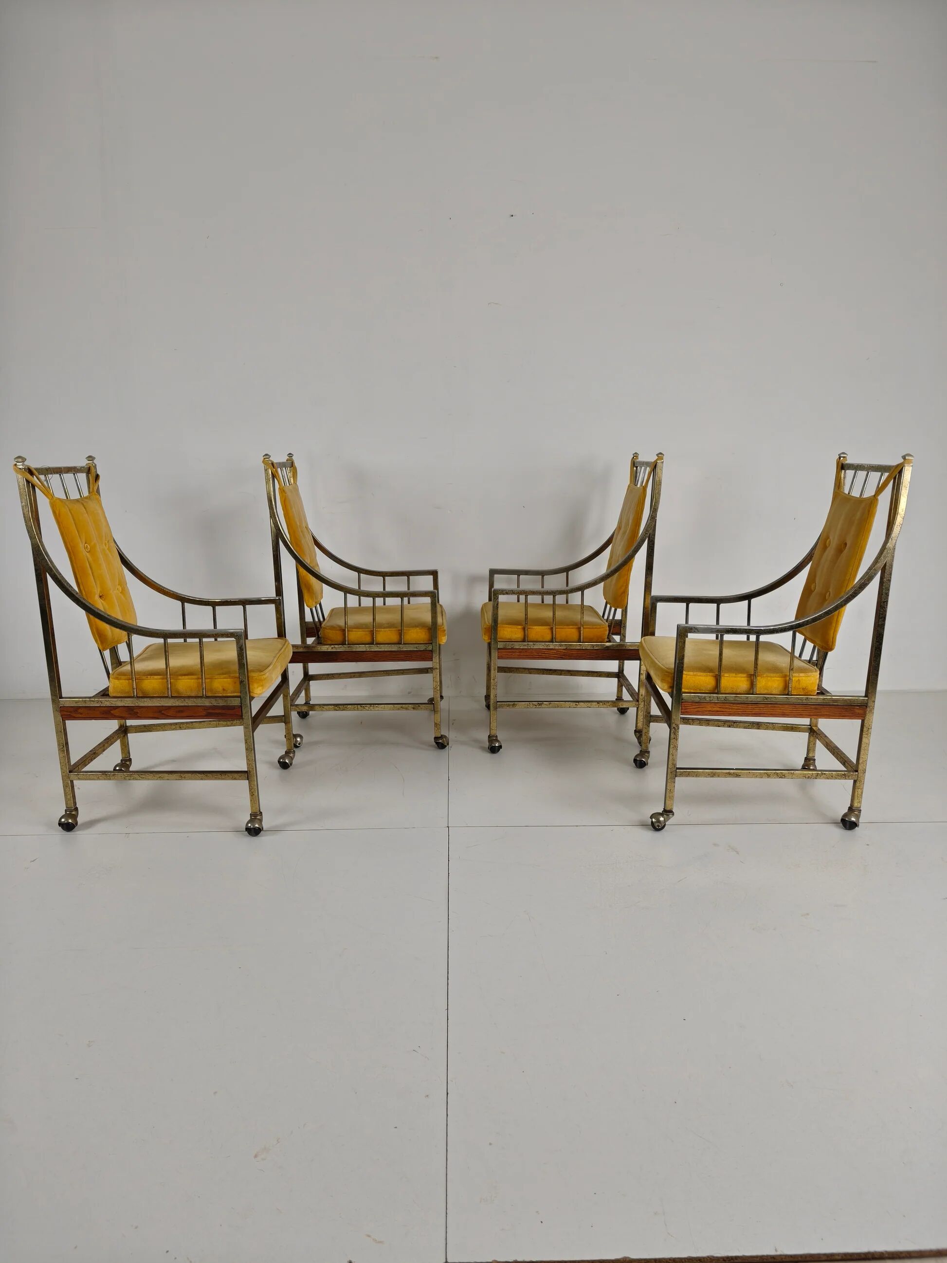 Unique set of mid-century style dining and lounge chairs – gilded, made between 1940-1948 by Flanders Industries Inc, Fort Smith, Arkansas
