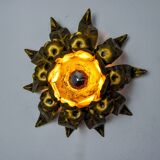 Sun wall lamp by ferro arte, metal and gold leaf, Spain, 1960