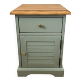 Bedside table, sage green – natural wood top