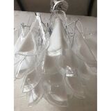 Italian White and Transparent Murano Glass Chrome Metal Frame Chandelier Sputnik