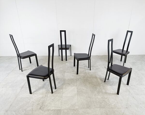 Ensemble de 6 chaises de salle à manger italiennes postmodernes, années 1980