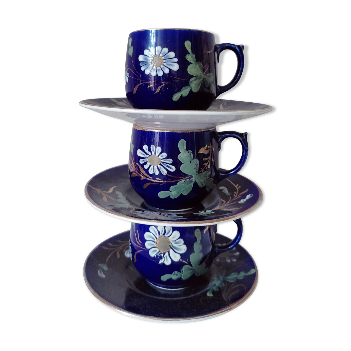 3 midnight blue coffee cups Sarreguemines