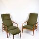 Set Of 2 Armchairs With Stool Made In Green Fabric & Teak By Alf Svensson For Fritz Hansen From 1960