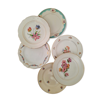 6 old flat plates mismatched