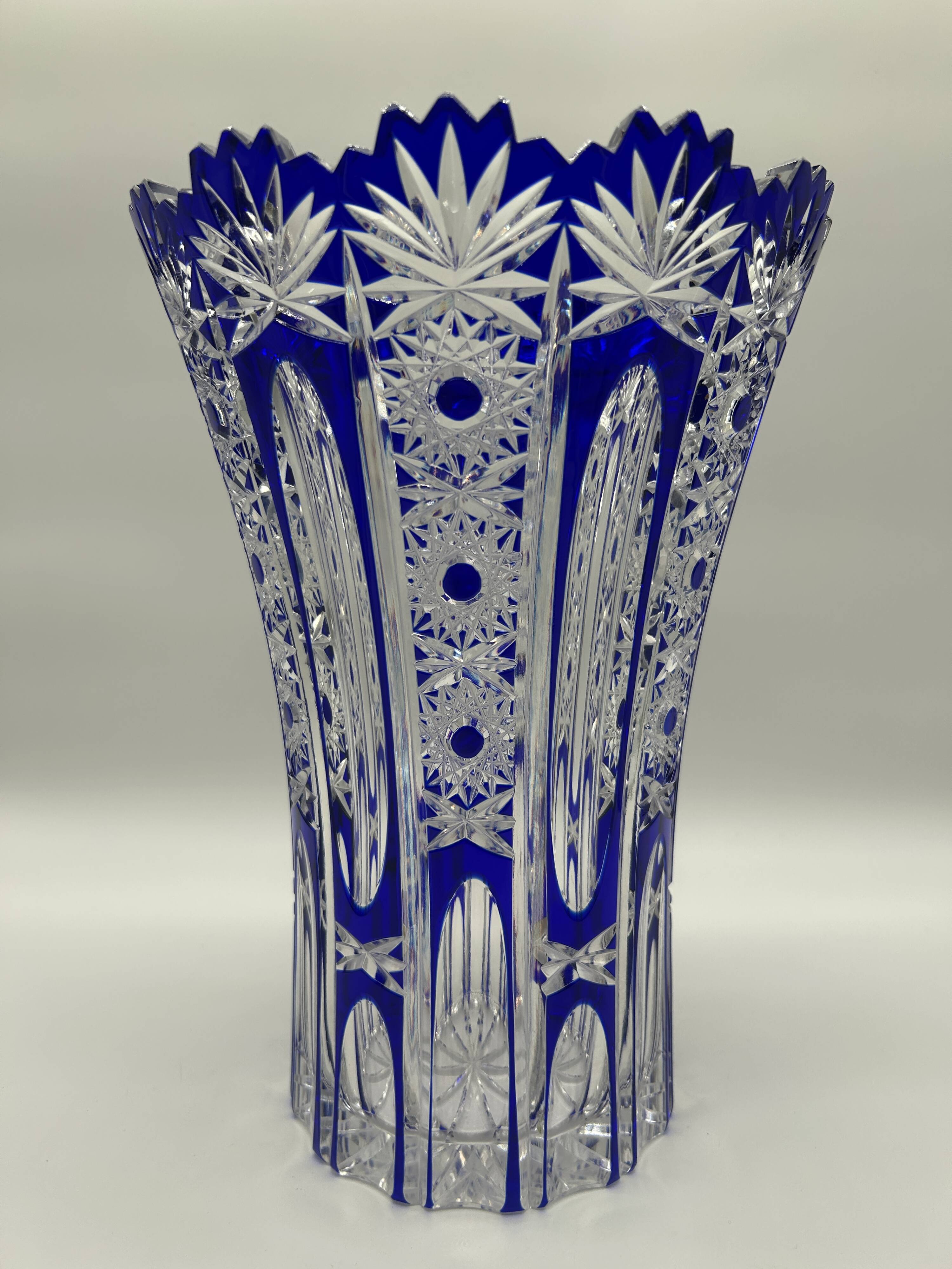 Superb richly cut Bohemian crystal vase