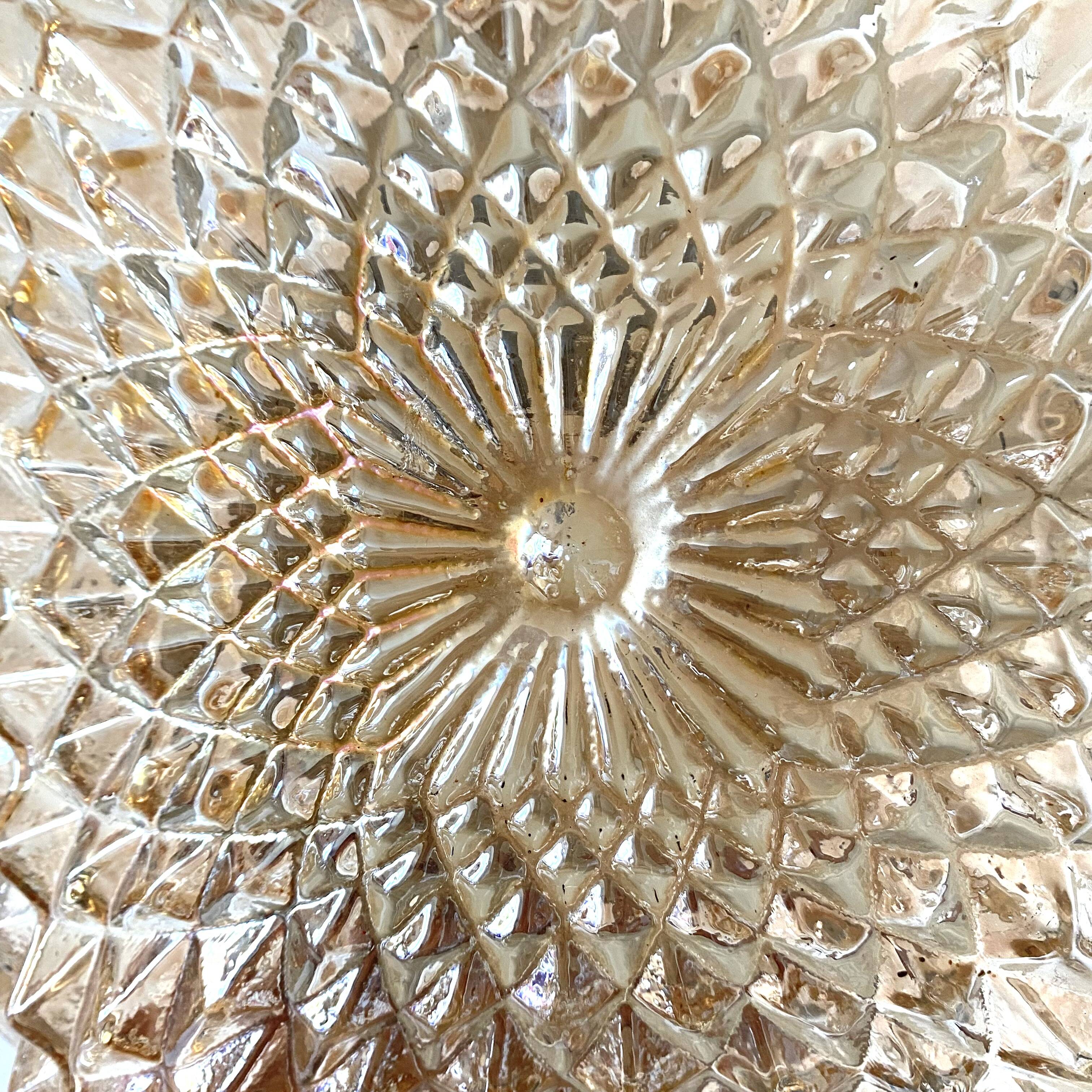 Square ceiling light in iridescent clear amber glass