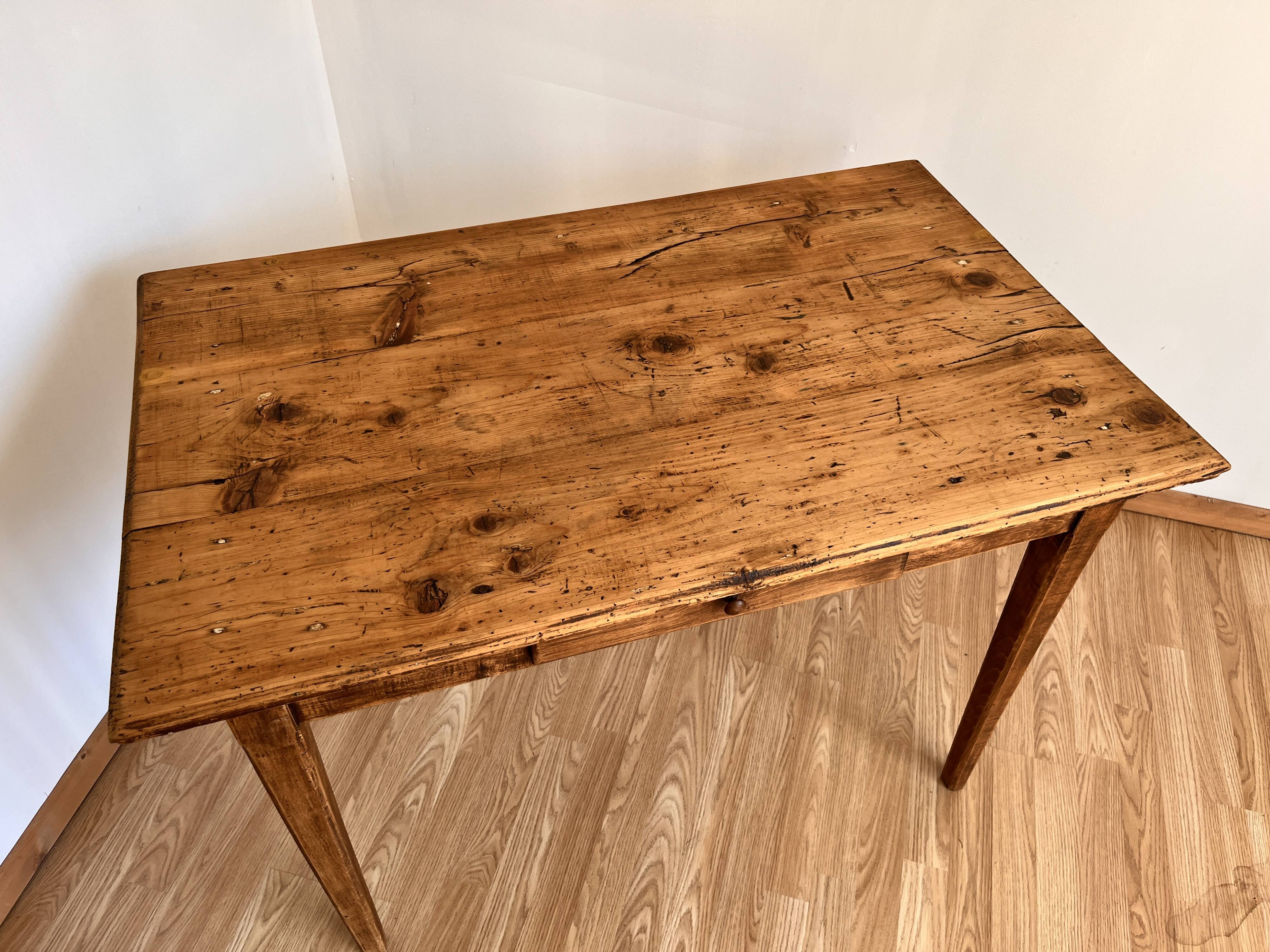 Wooden farmhouse table