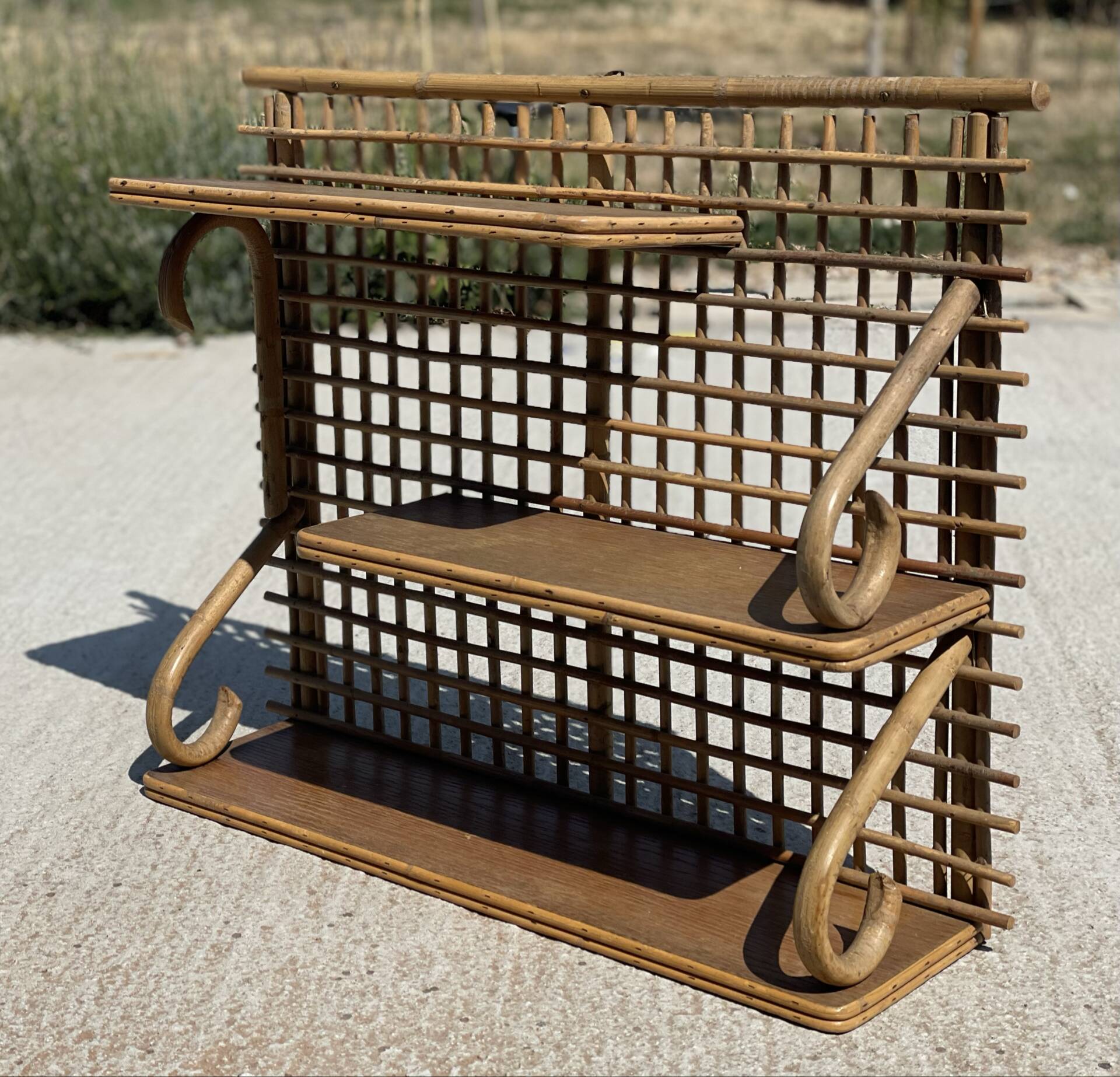 Vintage Rattan and Bamboo Wall Shelf – 1960s/70s