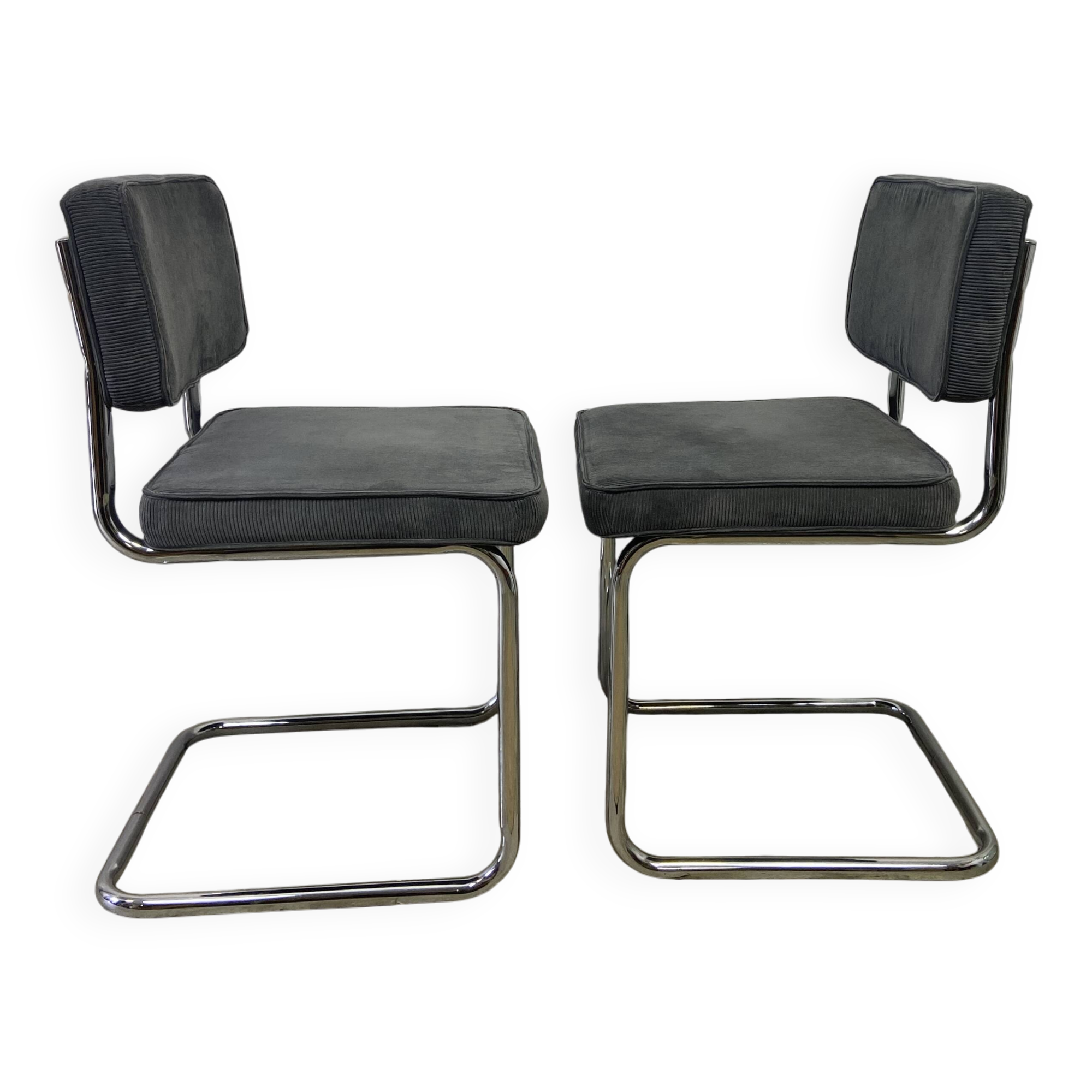 Pair of chrome and velvet chairs
